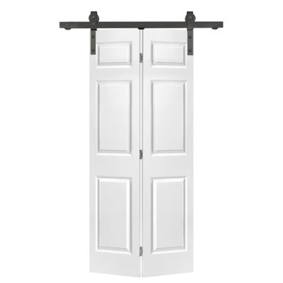 Porte de grange pliante à panneaux en panneau de fibres à densité moyenne avec ensemble de quincaillerie d'installation