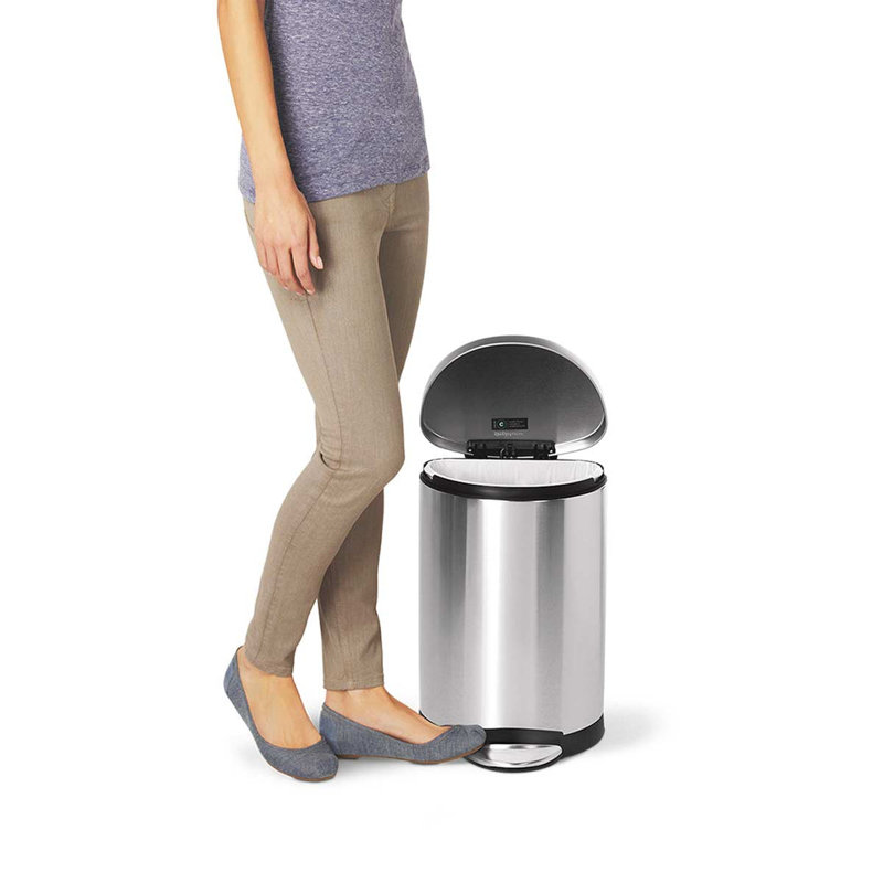 Brushed Stainless Steel Semi-Round Step Trash Can 2.6 Gallon