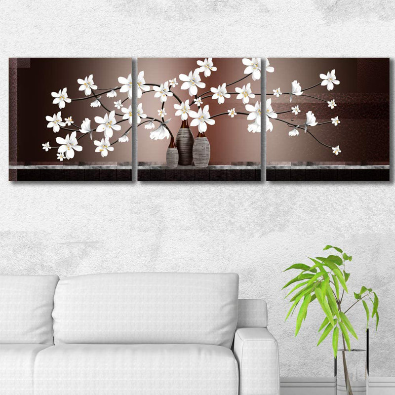Fleurs de zen - impression de 2 à 3 pièces, H 16 po x l 48 po x P 1,5 po