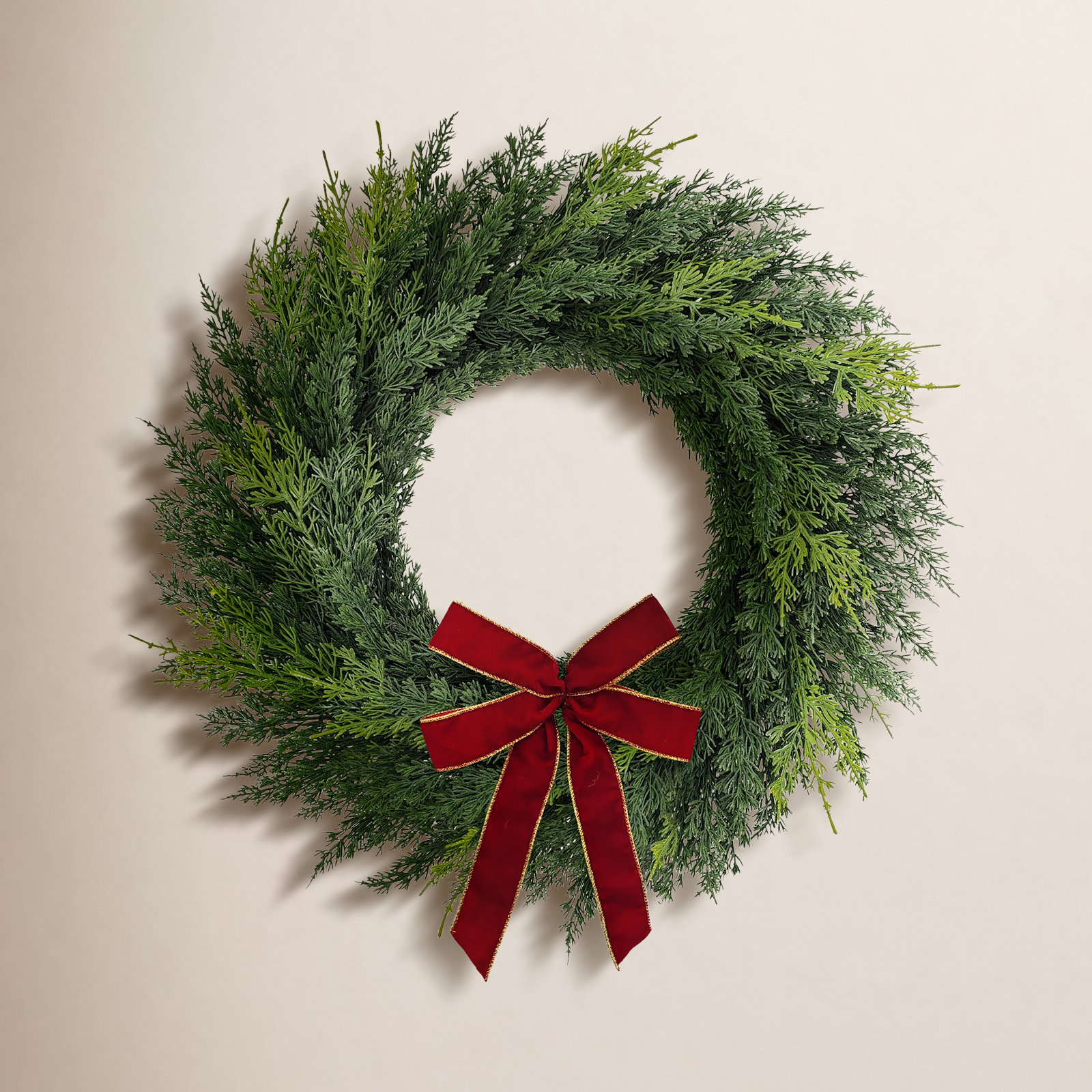 22 Inch Artificial PE Cypress Christmas Wreath with Bow