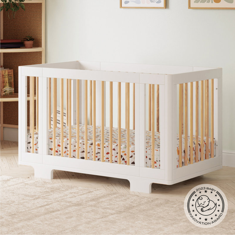Yuzu Crib, 3 Drawer And 6 Drawer Dresser Set, White/Natural
