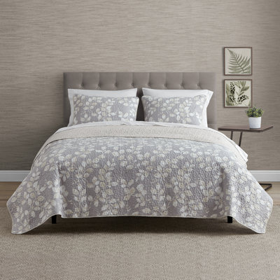  Camden Leaves Grey/Neutral Cotton Quilt Set