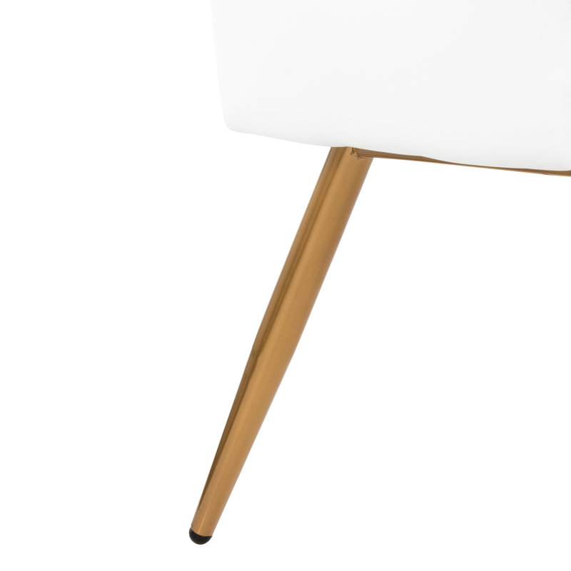 Banc blanc en similicuir à haut dossier en acier doré, style contemporain pour plus de confort, deux places, usage intérieur seulement, limite de 500 lb, assemblage nécessaire en acier et banc, conception moderne avec utilisation, poids