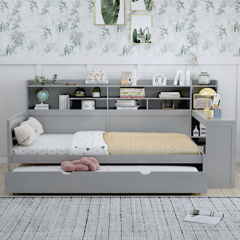 Lit de jour en bois avec tablettes de rangement, Simple