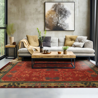 Tapis oriental multicolore en laine touffeté à la main