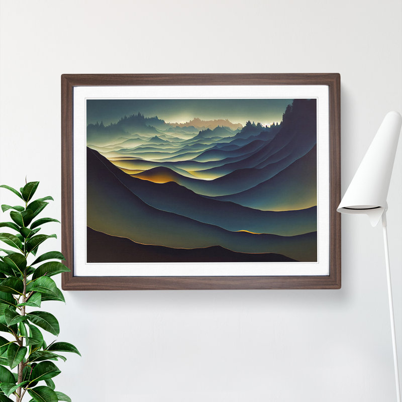 Hewarming Mountains - Single Picture Frame Print, 46cm H x 64cm W x 2cm D, Walnut