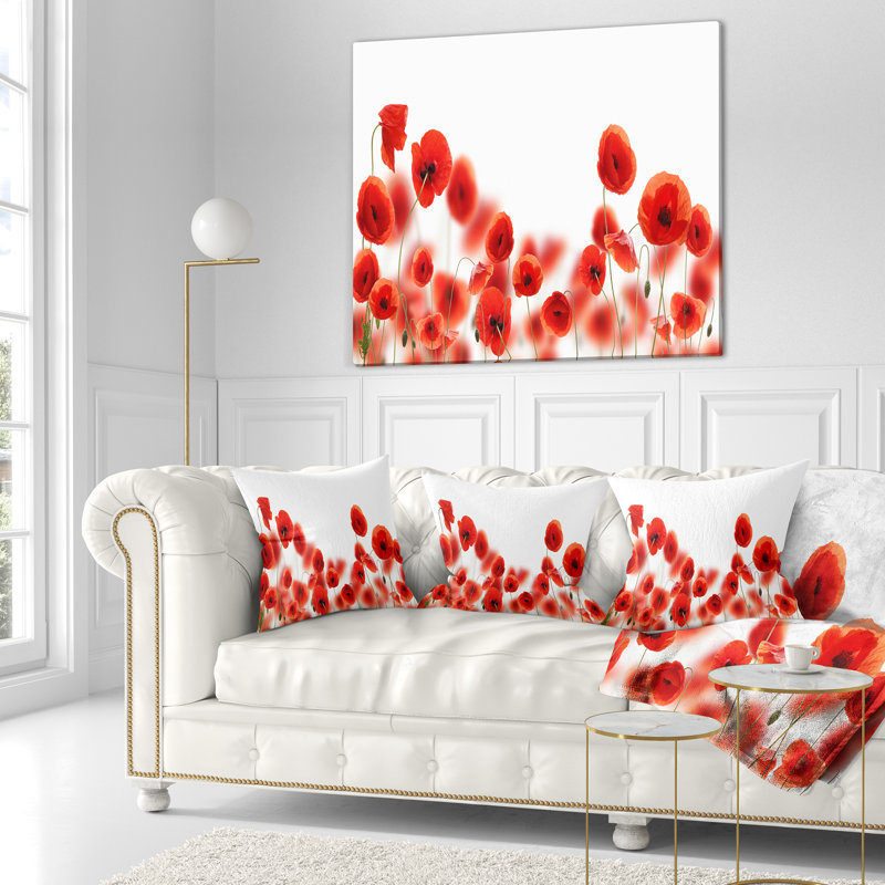 Jolies fleurs de coquelicot sur fond blanc - coussin à imprimé floral, 18 po x 18 po, Coussin décoratif