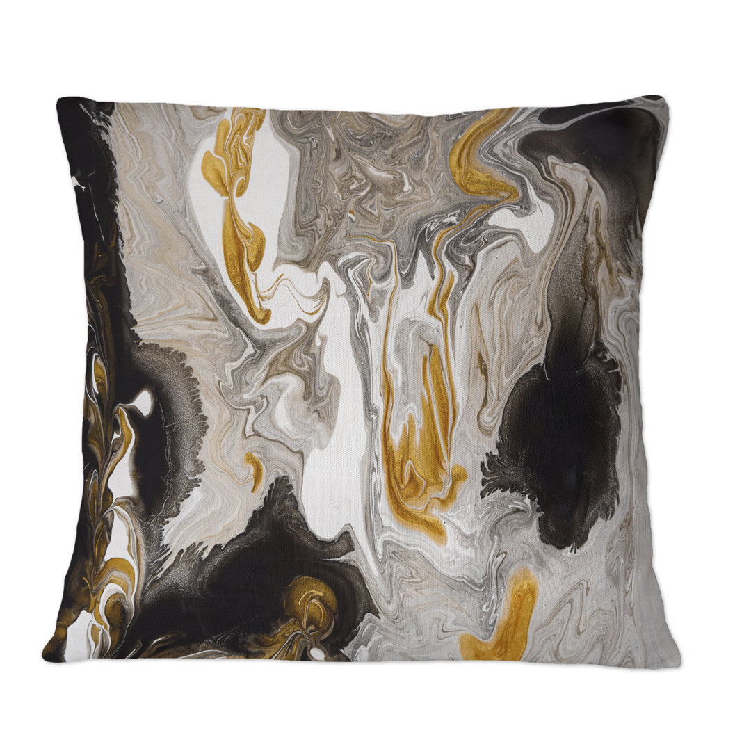 Gold And Black Marble Waves I - Modern Printed Throw Pillow Design Art 