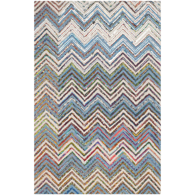 Airion Hand Tufted Wool/Cotton Chevron Rug in Beige/Blue, Rectangle 2' x 3'