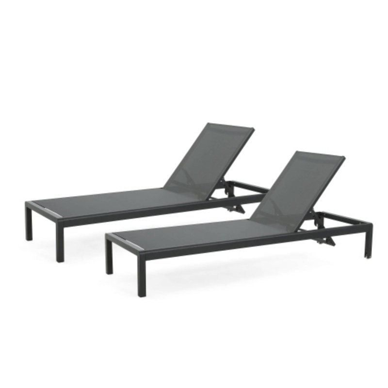 Chaise Lounge Black And Gray (Set Of 2) For Outdoor, Black;Gray