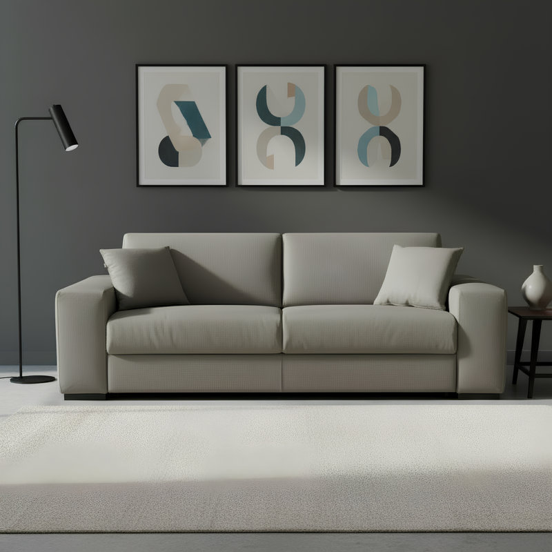 Mo 88" Genuine Italian Top Grain Leather Wide Square Arm Sleeper Sofa Bed with Memory Foam Mattress