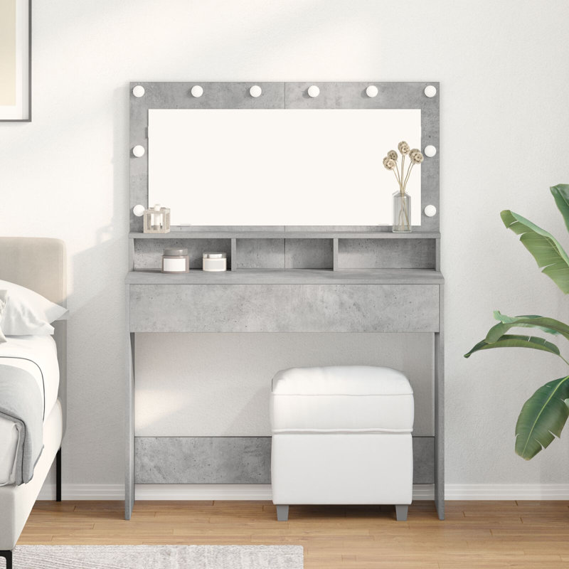 Engineered Wood 100 X 41 X 135 Cm Mirror, Concrete Grey