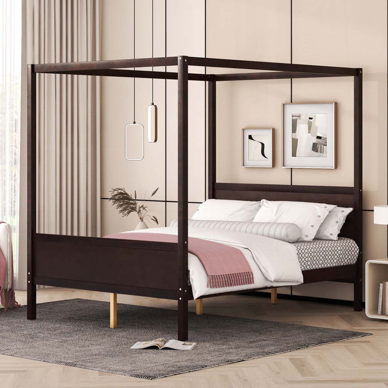 Lit plateforme à baldaquin en bois, Espresso