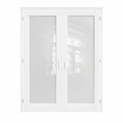 52" X 80" 1-Lite Frosted Glass French Door With Silver Hinges, Privacy Glass Door Slab, French Interior Door As Pantry Door, Bedroom Door, Laundry Door, Closet Doors, Room Doors, Ball Catch & Door Handle Included