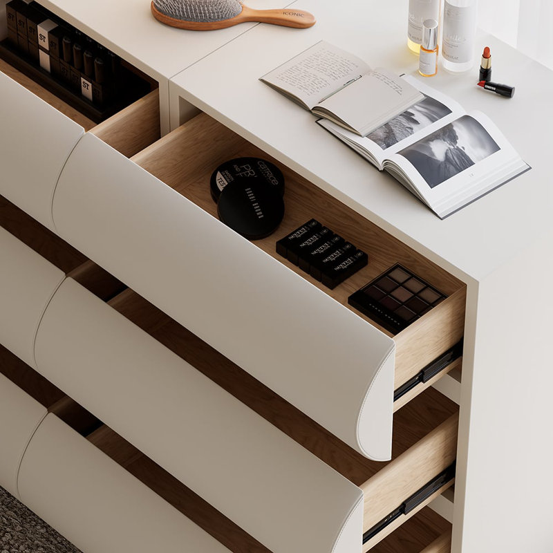 Commode 6 tiroirs en cuir moderne avec rangement Meshia, Blanc