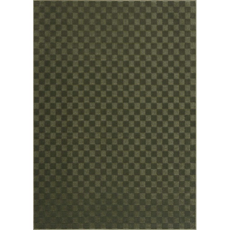 Kwan Machine Washable Modern Geometric Green Area Rug