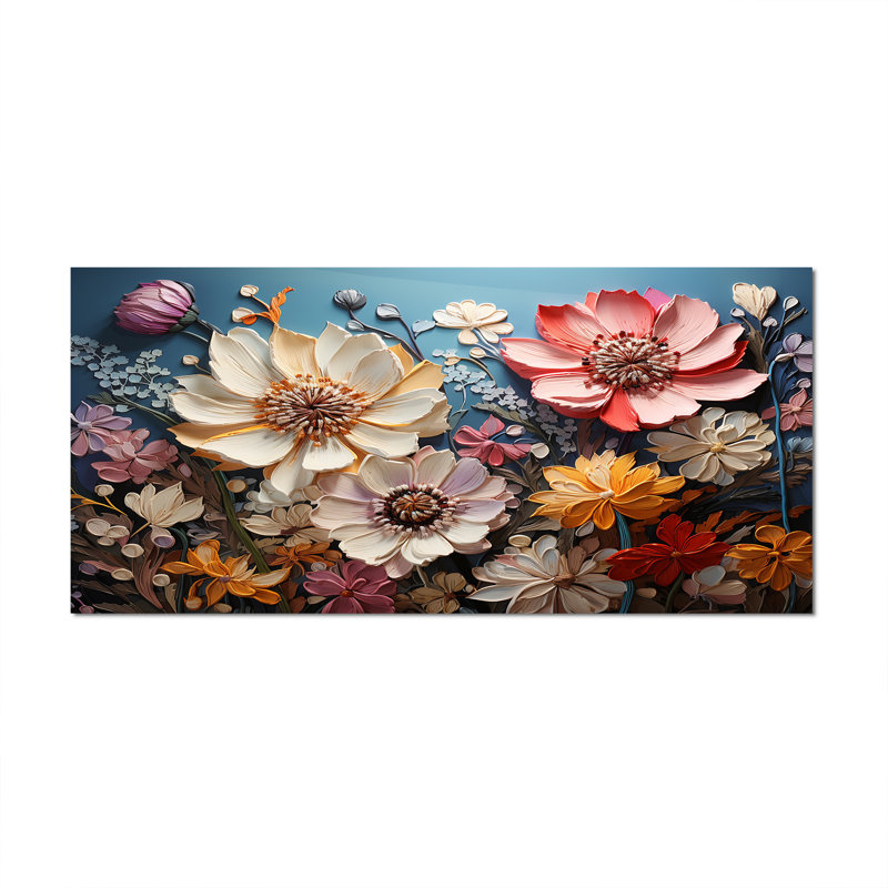«White Pink Wildflowers Natures Symphony IV», reproduction d'art sur toile, Toile tendue, H 28 po x l 60 po x P 1,5 po