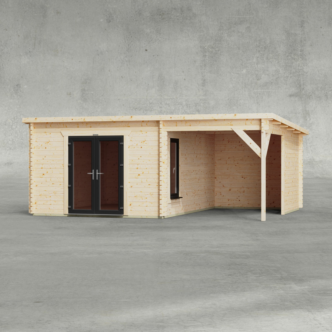 Powersheds 20 x 16ft Pent Canopy Log Cabin, Double doors - 44mm