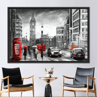 Abstract Modern Art Canvas of Big Ben Cityscape Under a Red Umbrella Art Design