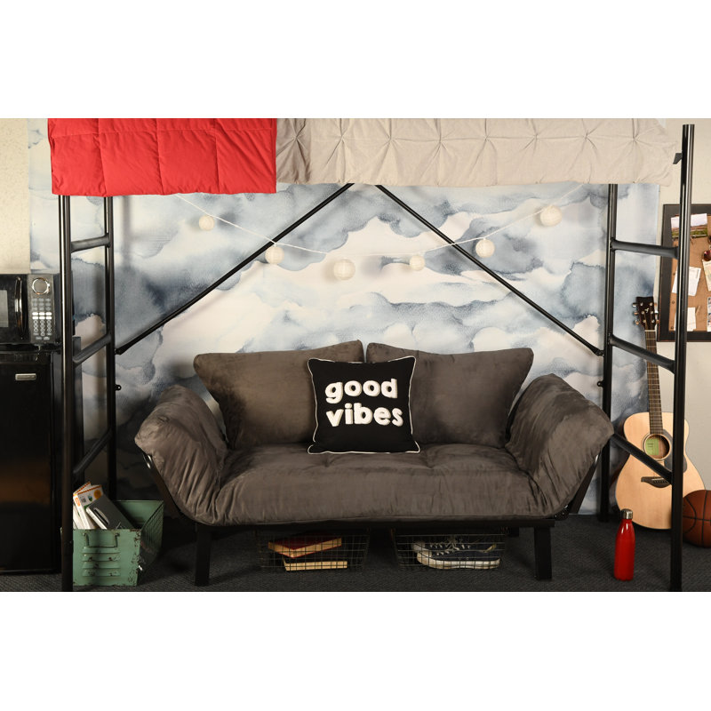 Futon et matelas 72 "Atward, Suède en microsuède gris, Noir