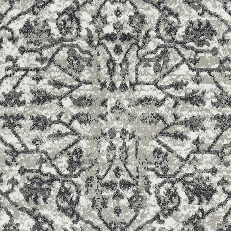 Calam Traditional Bordered Durable Performance Charcoal Gray Area Rug, Round 7'10"