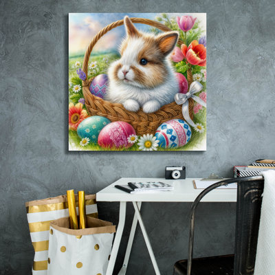 «Bunny In Basket With Easter Eggs» par Rey Klimt, art mural sur toile