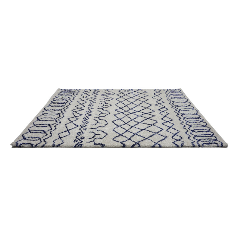 Tapi ivoire / bleu à motif géométrique Chesnut, Rectangle 5 pi 2 po x 7 pi 5 po