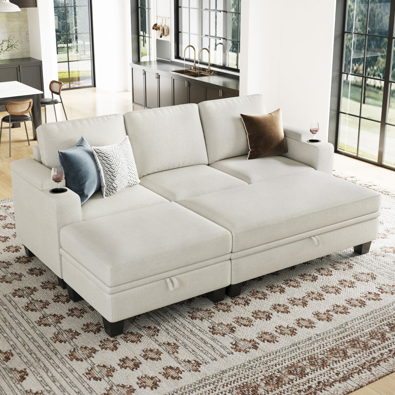 Canapé-lit modulaire Penespa Chenille, Chenille beige