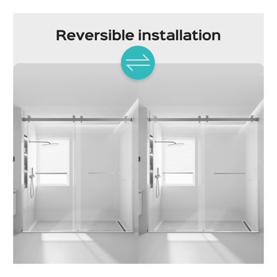 3 portes de douche coulissantes doubles sans cadre de 68 à 72 po x 76 po, porte en verre trempé épais de 3/8 po (10 mm), nickel brossé (sans fermeture en douceur)