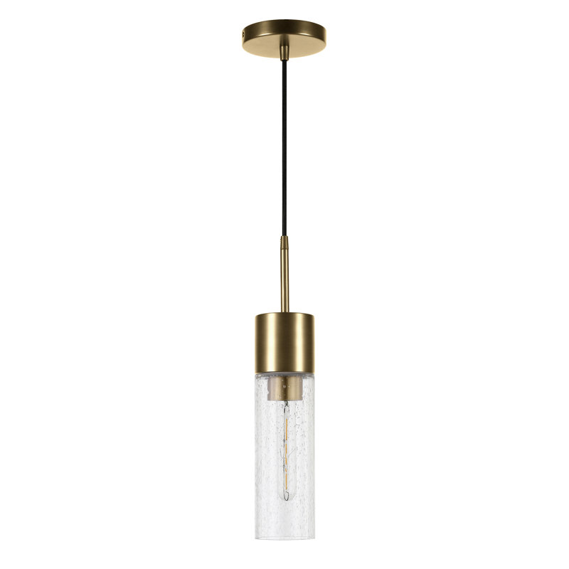 Luminaire suspendu cylindrique à 1 lumière Hubbard, Laiton, Bullé