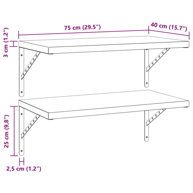 Antavion Stainless Steel Bracket Shelf, Silver, 3cm H x 75cm W x 40cm