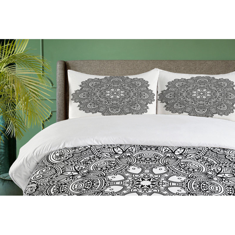 Twin Black and White Mandala Pattern Duvet Cover Set