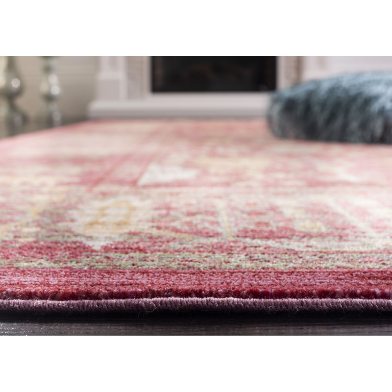 Tapis fuchsia à motif oriental Chantae, Carré 6 pi 7 po