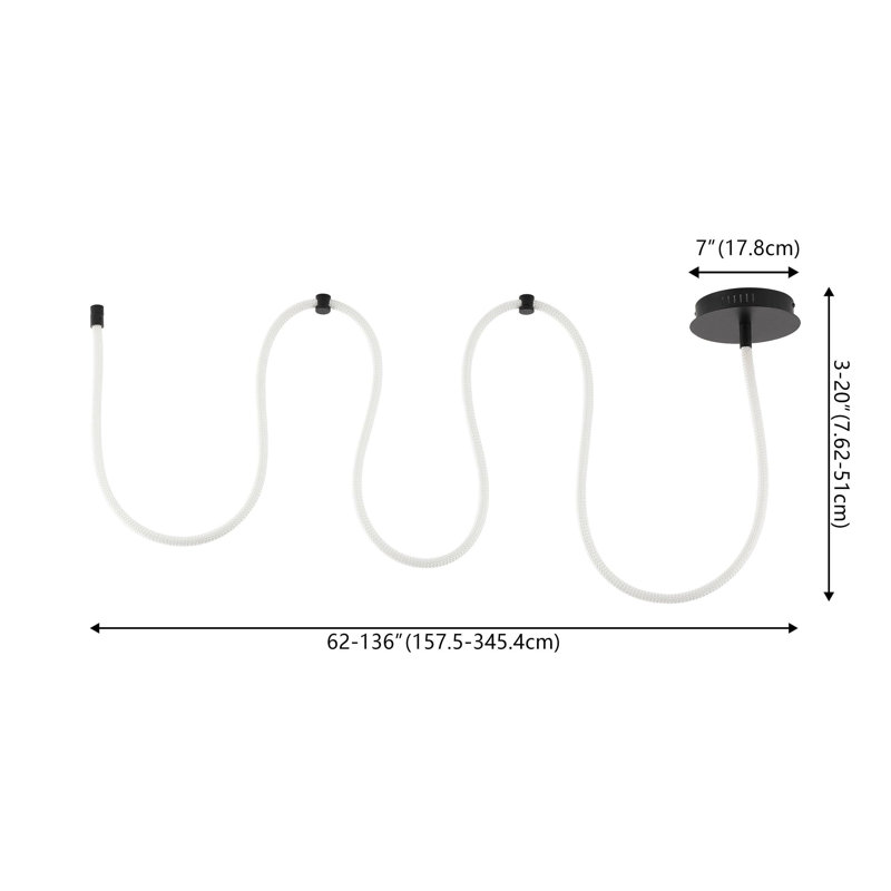 Plafonnier encastré linéaire à intensité variable de 55 po Braunstein, Noir, 20" H x 136" W x 7" D
