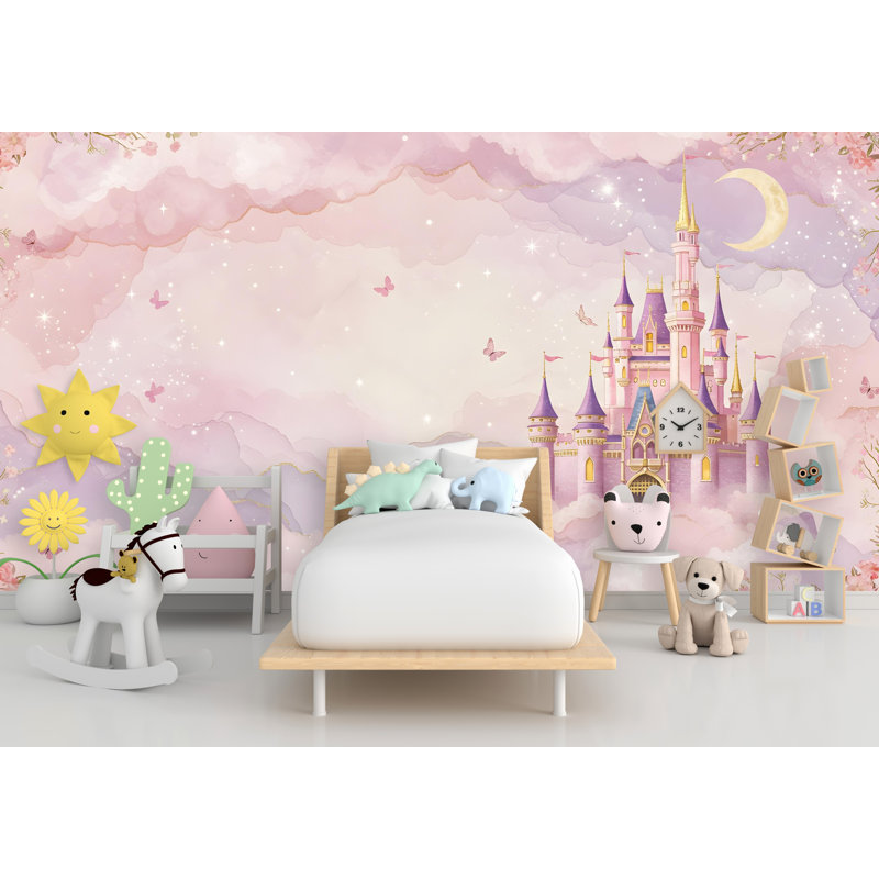 Papier peint princesse et adhésif mural pour chambre de princesse, pépinière et adhésif, L 165 po x l 120 po, Peler et coller