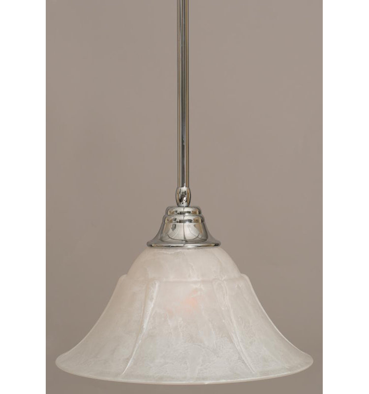 Stem Hung Pendant With Glass, Chrome, 14", White Marble Glass