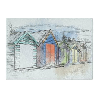 Colourful Beach Huts Sketch Chopping Board