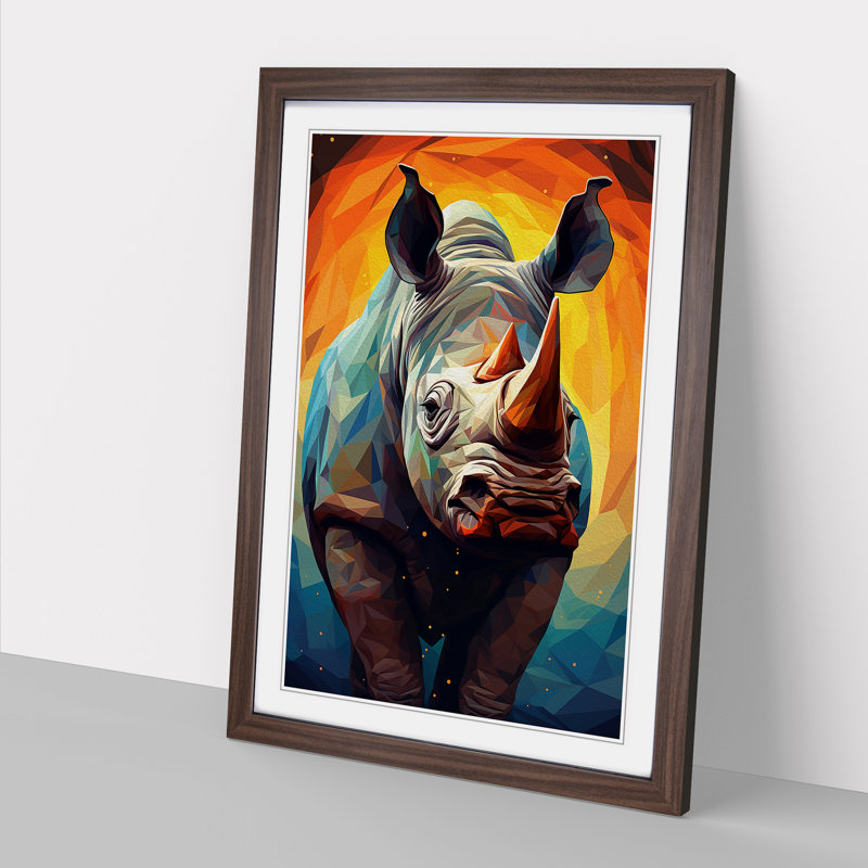 Rhino Geometric Art - Framed Print, 64cm H x 46cm W x 2cm D, Walnut Framed