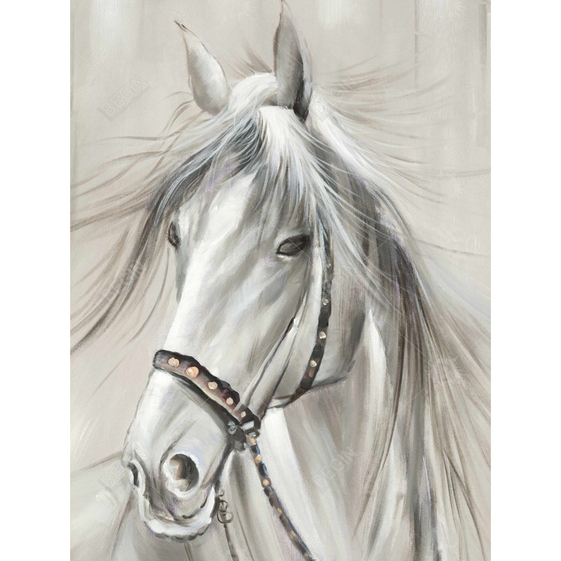 Worthy White Horse - art sur toile gris pour la décoration intérieure