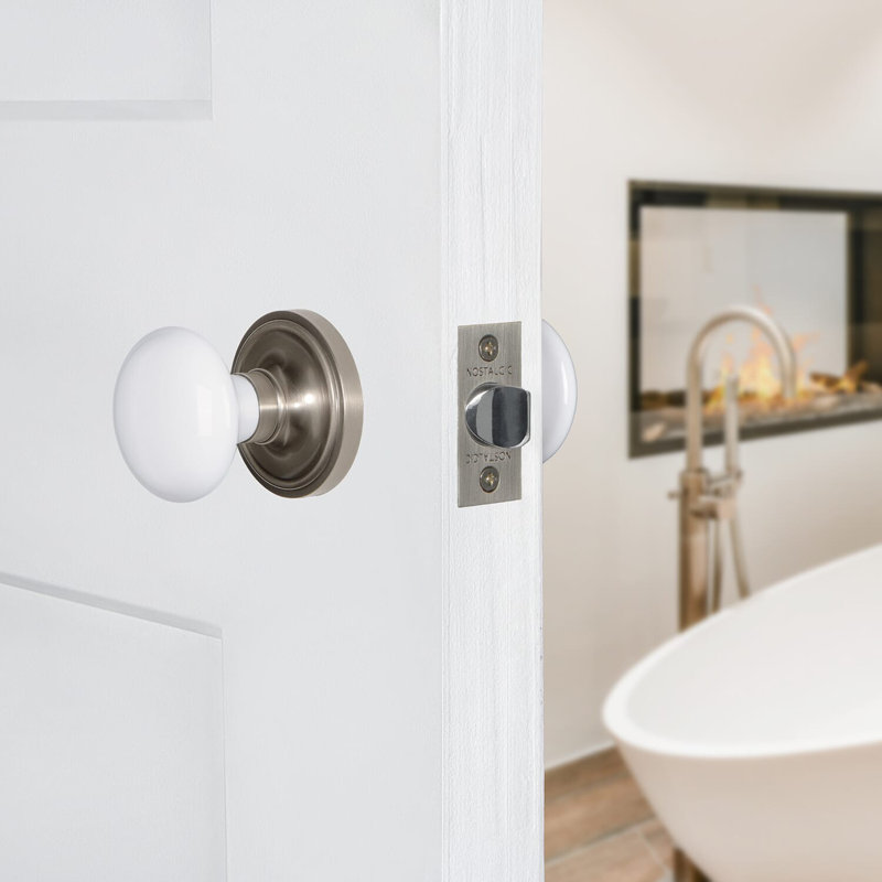 Classic Rosette with White Porcelain Door Knob, Antique Pewter, 2.375"