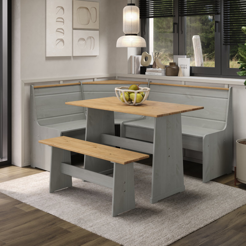 Piumafua 6 - Person Pine Solid Wood Solid Wood Top Double Pedestal Dining Set, Gray Wash/Antique Brown