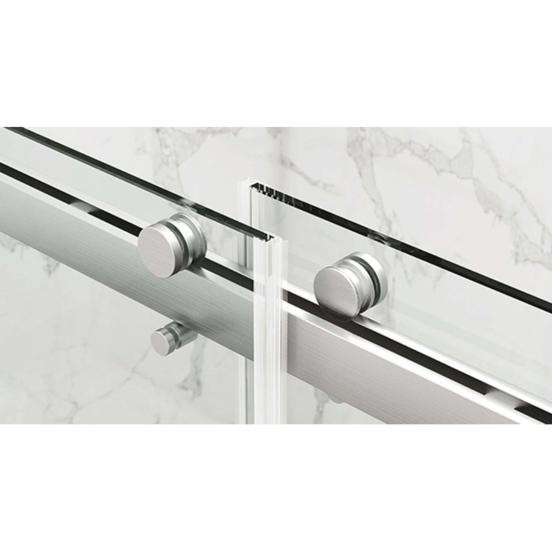 Porte de douche sans cadre, porte de douche coulissante double avec verre trempé épais 3/8 po de qualité supérieure, acier inoxydable