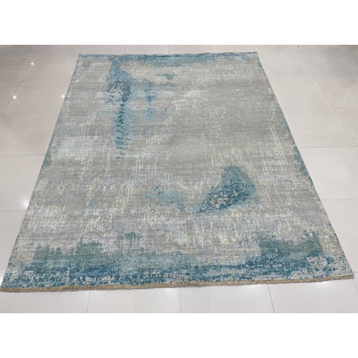 9x12 Gray Hand-Knotted Wool Coastal Mist Abstract Modern Contemporary Carpet Rug