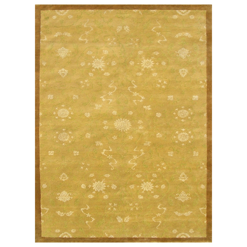 Tapis intérieur en laine 9 pi x 12 pi noué la one-of-kind à la main doré/beige/vert 9 pi x 12 pi Lampley