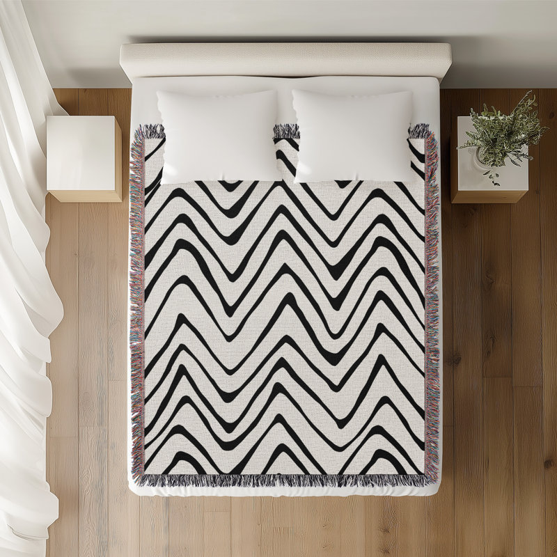 Jeté en coton Zig Zagg, 50 x 60, Noir