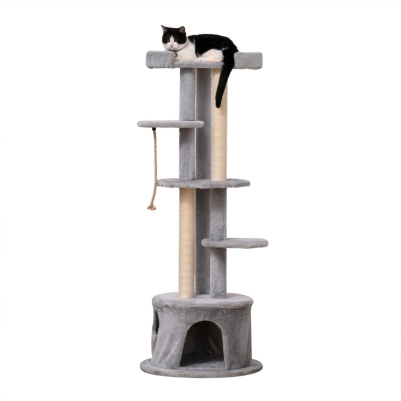 Multi‑Level Cat Tree Activity Centre with Condo, Jute Scratching Posts & Plush Perches, Grey