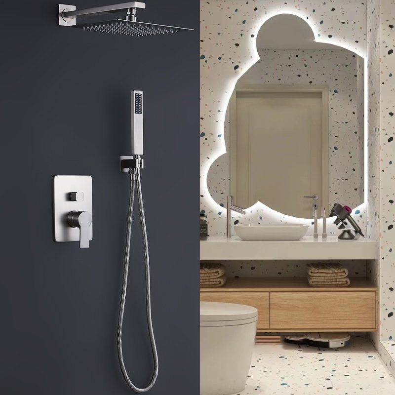 Pomme de douche à pluie à pression équilibrée 10 po avec douche à main, système de douche complet en laiton massif avec valve brute