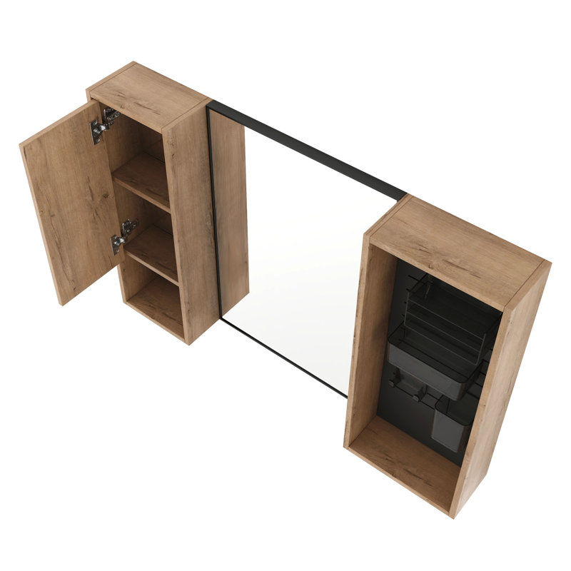 Armoire de salle de bain avec miroir 41,6 po avec combinaison de rangement, armoire murale avec porte à fermeture douce, armoire de rangement avec accessoires - bacs et crochets en plastique givré, contreplaqué