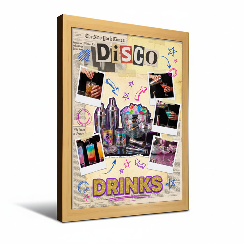 Collage de boissons à la mode avec photos de cocktail, H 20 po x l 30 po, Toile tendue, Ne s’applique pas