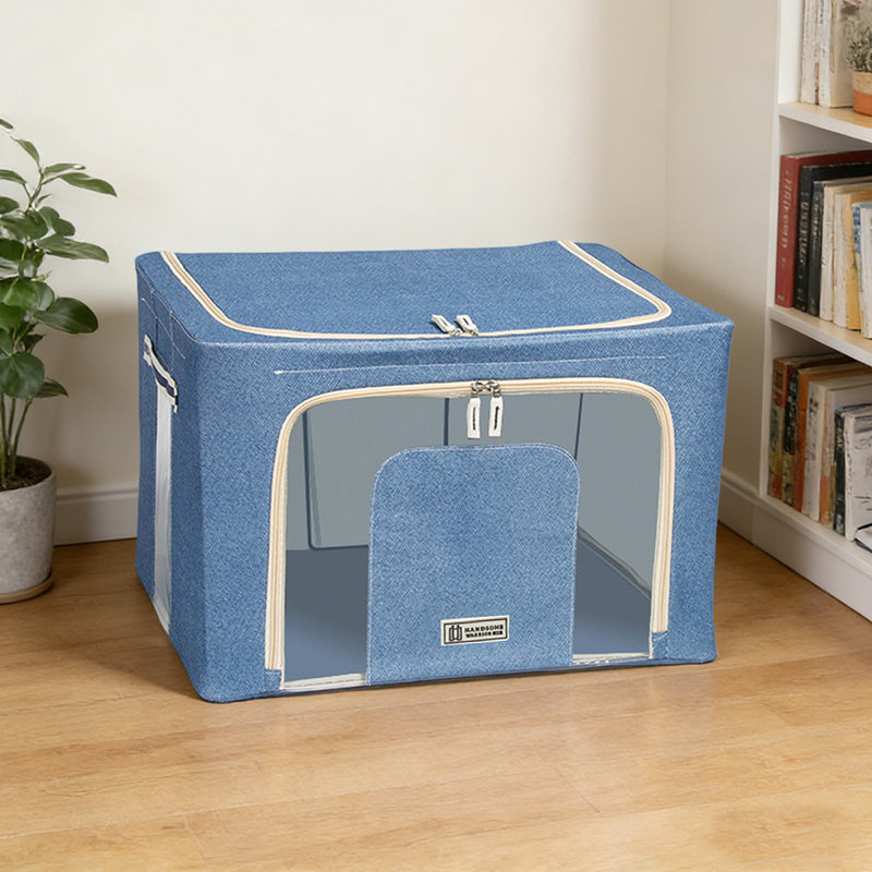 Oxford Fabric Collapsible Storage Bin with Clear Window, Water-Resistant Closet Organizer, Foldable Storage Box with Handles for Clothes, Bedding, Blankets, Bedroom & Underbed Organization